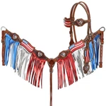 Painted American Flag Browband Headstall & Fringe Breast Collar Reins New. Fixed Price $92.90.