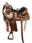 Pure Leather Western Black Suede Seat Horse Saddle With Tooling (size 15"). Fixed Price $459.99.