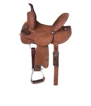 Western Roughout Leather Barrel Horse Saddle - Turquoise Buckstitched Tack Set. Fixed Price $401.35.