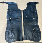 Vintage Visalia Stock Saddle Leather Chaps Black Rodeo Bucking Bronco Conchos. Fixed Price $1750.00.