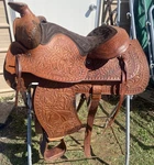 Vintage 15" Big Horn Western Trail Saddle 725 W/tooled Horse Heads Vgc. Fixed Price $449.00.