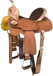 15" Western Roughout Leather Barrel Saddle - Tooled Reno By Royal King. Fixed Price $502.41.