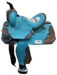 13" Double Teal Rough Barrel Style Saddle With Southwest Printed Inlay!. Fixed Price $303.95.
