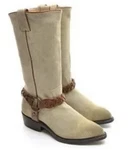 Frye Beige Suede Billy Braided Harness Strap Leather Western Boots 7.5 76005. Fixed Price $100.00.