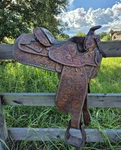 Vintage Circle Y Western Show Saddle Floral Two Tone Sterling Silver 15-15.5". Fixed Price $2500.00.