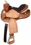 New 12" Double Youth Barrel Saddle With Silver Laced Rawhide Cantle, Jockeys. Fixed Price $230.00.