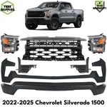 Front Bumper Face Bar Primed Steel & Headlights For 2022-25 Chevy Silverado 1500. Fixed Price $1250.00.