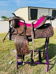 Western Adults Antique Barrel Horse Saddle 14" To 18" With Free Tack Set. Fixed Price $379.99.