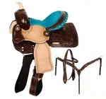 10" Double Western Pony Saddle Set With Copper Conchos And Teal Suede Seat!. Fixed Price $237.45.