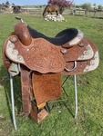 Lightly Used 16" Double Western Show Saddle W/silver Horn, Tooled Leather. Fixed Price $395.00.