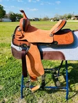 Adult Roughout Basket Weave Horse Barrel Saddle 14" 15" 16" - Tan Color. Fixed Price $354.99.
