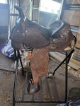 Used 13.5 14 Inch Western Saddle--hereford Brand Tex Tan Tooled Leather Silver. Fixed Price $395.00.