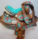 12" Pony Mini Floral Teal Seat Trail Barrel Pleasure Saddle Youth Option Of Hsbp. Fixed Price $264.10.