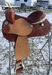 14 Western Barrel Saddle W/tooled Skirts, Roughout Fenders, Rawhide Trim. Fixed Price $275.00.