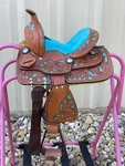 Pony Youth Western Horse Barrel Saddle Floral Tooled 8" Multiple Colors. Fixed Price $189.99.