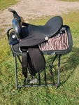 Used 15" Zebra Abetta Saddle Square Skirt. Fixed Price $350.00.