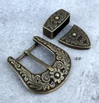Western 3-PIECE Belt Buckle Set Floral Engraved Silver Bronze Cowboy Rodeo Style. Fixed Price $17.99.