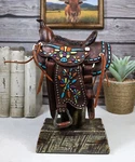 Rustic Western Faux Leather Cowboy Horse Saddle Longhorn Pattern Figurine. Fixed Price $39.99.