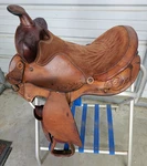 Used Older 15" Pioneer Big Horn Brown Color Trail Saddle #1538 W/some Tooling. Fixed Price $389.99.