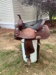 Nrs 15" Sunflower Tooled Barrel Saddle. Fixed Price $1200.00.