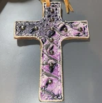 5.5" Leather Saddle Cross Handmade Purple Tie Showman Crucifix Christian. Fixed Price $15.43.