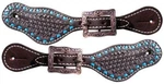 Showman Youth Leather Spur Straps W/ Basket Weave Tooling & Turquoise Buckstitch. Fixed Price $23.95.