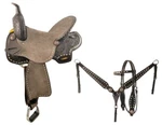 15", 16" Double Barrel Style Horse Saddle Set With Floral Tooled Skirts. Fixed Price $390.00.