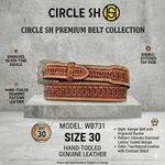 Western Tapered Tooled Saddle Tan Leather Belt Double Stitch Snowflake Size 30. Fixed Price $56.00.