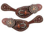 Youth Spur Straps Silver Studded Oak Tooled Leather Vintage Rosette Conchos. Fixed Price $18.95.
