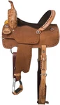 16" Western Roughout Leather Barrel Saddle - Tooled Reno By Royal King. Fixed Price $515.81.