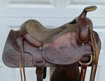 15" 15-1/2" Vintage Hereford Textan Leather Ranch Saddle Heavyduty Trail Work. Fixed Price $350.00.