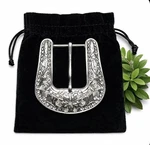 Western Rhinestone Horseshoe Belt Buckle Silver Engraved 2 Strap. Fixed Price $24.99.