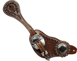 Showman Men's Tooled Leather Spur Straps W/ Silver Engraved Barbed Wire Conchos. Fixed Price $34.49.