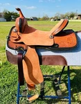 Adult Western Horse Roughout Barrel Saddle With Basket Weave Tooled 14" 16". Fixed Price $389.99.