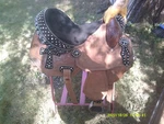 Saddle By Silver Royal All Leather Barrel Racing Cross Accents 14" Seat. Fixed Price $599.99.