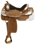 Show Saddle 16" Fully Tooled Floral Leather Engraved Silver Plates Fqhb. Fixed Price $541.95.