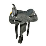 Youth Pony Saddle Western Floral Tooled Leather Silver Conchos Black Suede Seat. Fixed Price $229.95.