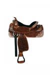 Show Saddle 16" Fully Tooled Floral Leather Engraved Silver & Copper Plates Fqhb. Fixed Price $514.95.