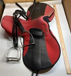 Wintec 17 Red And Black Sport English Saddle Webbers & Stirrups. Fixed Price $250.00.