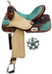 Barrel Style Saddle With Teal Alligator Print Accents Full Qhb 14" 15" 16" New. Fixed Price $344.00.