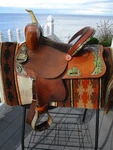13'' Fqh Bars #73 Circle American Saddlery Leather Western Camo Barrel. Fixed Price $565.00.