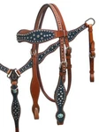 Western Saddle Horse Bling! Teal Leather Tack Set Bridle + Breast Collar. Fixed Price $54.82.