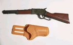 1950S Marx Famous Firearms Miniature Western Saddle Rifle With Holster Die Cast. Fixed Price $14.99.
