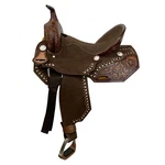 Circle Chocolate Calico Barrel Style Horse Saddle - 14, 15, 16 Inch. Fixed Price $330.00.