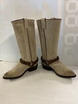 Frye Beige Suede Billy Braided Harness Strap Leather Western Boots 76005. Fixed Price $89.95.