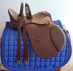 13 14 15" English All Purpose Show Trail Mini Pony Brown Saddle Royal Blue Trim. Fixed Price $210.00.