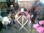 Barrel Saddle By Royal King All Leather With Sunflower Design 14" Seat. Fixed Price $329.99.