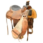Used 14.75" Maker Team Roping Saddle Code: C1475NOMKRTTR12. Fixed Price $2300.00.