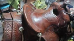From Museum Heavy Large Hand Tooled Western Saddle By Monroe Veach. Fixed Price $1000.00.
