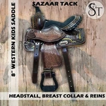 8" Western Leather Youth Kids Horse Pony Saddle Tack Set Antique Conchos Brown. Fixed Price $259.99.